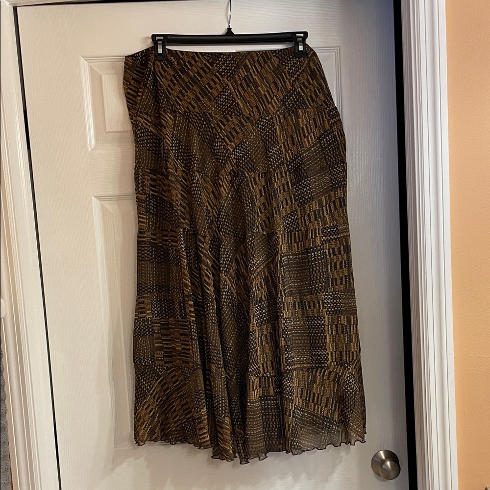 Ruby Rd. Brown A-Line Patchwork Skirt - image 1